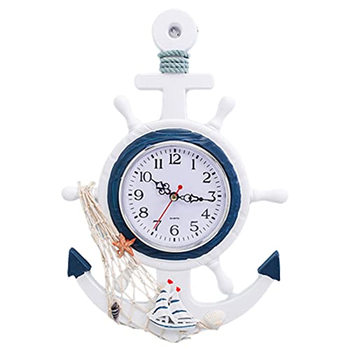 Zhenqi Ancora Orologio da Parete Stile Mediterraneo Tema Mare Nave Ruota Timone Volante Decorazione Da Parete Decorazione Da Appendere Decorazione