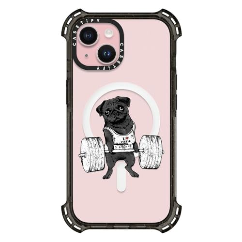 CASETiFY �o�E���X MagSafe�Ή� iPhone 15 �P�[�X [MIL�K�i���� (6x MIL-STD-810G) / 6.5m����̗����������N���A / MagSafe �ɑΉ�] - Black Pug Lift - �N���A �u���b�N