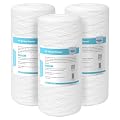 Membrane Solutions 5 Micron 10"x4.5" String Wound Whole House Water Filter Replacement Cartridge Universal Sediment Filters for Well Water - 3 Pack