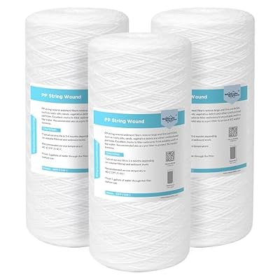 Membrane Solutions 5 Micron 10"x4.5" String Wound Whole House Water Filter Replacement Cartridge Universal Sediment Filters for Well Water - 3 Pack
