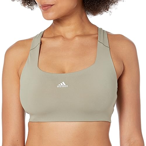 adidas Women's Powerimpact Training Support Bra, Silver Pebble/White, Medium DD
