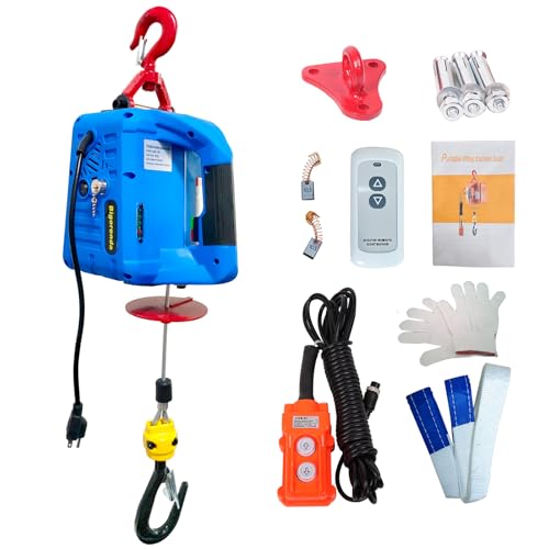 Bigorenda 3-in-1 Electric Hoist Winch,1100lb Capacity, Portable Electric Power Winch with Wire Wireless Remote Control,110V Electric Hoist Crane,26FT Lifting Height,for Warehouse,Garage,Lifting Towing