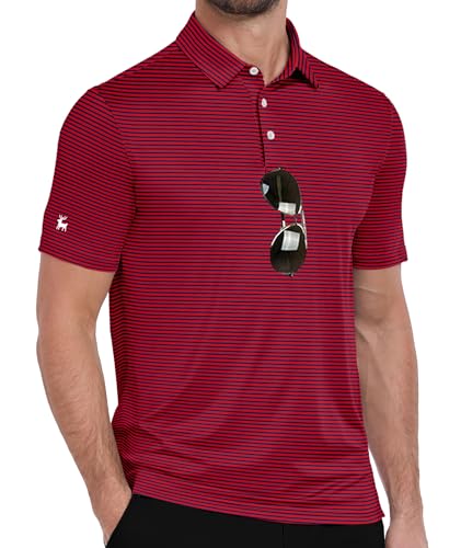 Image of ZITY Men Golf Polo Shirts Short Sleeve Striped UPF 50+ Moisture Wicking Casual Collared Print T-Shirt for Men
