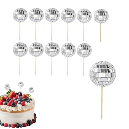 12Pcs Disco Ball Cake Decorations Disco Balls for Cake Topper Decorations