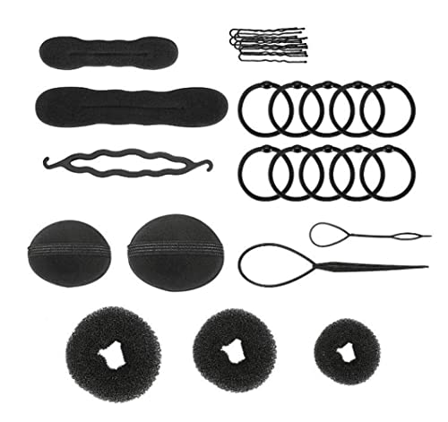 1SET Fashion Hair Design Styling Tools-Hair Volume Bump it Up Hair Tie Hair Pin Hair Clip Bun Maker Pull Hair Needle Donut Braiding Tool Kit for Ladies Girls DIY Magic Hair Twist Styling Set