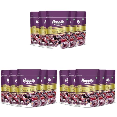 Image of Happilo Premium International Omani Dates 250g (Pack of 15), Fresh and Soft Dry Fruit, Rich in Fiber, Iron and Vitamin