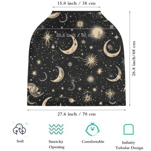 Image of Breathable Car Seat Cover for Babies, Women Nursing Covers, Multi Use Car Seat Canopy Cover, Infant Car Sun Shade Covers Windproof, Boy & Girl Shower Gifts (Moon & Stars Black)