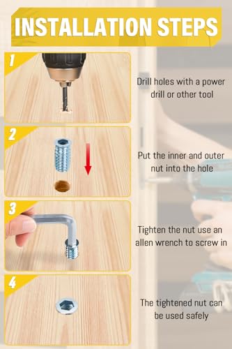 40 Stück Einschraubmutter M6, Caianwin Einschraubmuttern Holz M6 X 10mm Gewindeeinsatz Holzmuttern mit Schraubenschlüss Zinklegierung Hex Innensechskant Mutter Möbelmutter für Holzmöbel