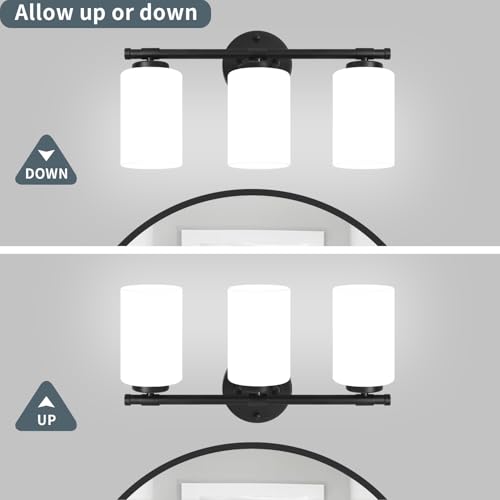 Image of Black Bathroom Light Fixtures,3-Light Bathroom Vanity Light with a White Frosted Glass,Modern Wall Sconces Vanity Lighting Fixtures Over Mirror, UL-Listed
