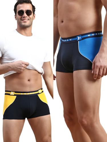 Image of KOFFY Pliable Cotton Modal Colorblocked Mini Trunk with Seamless Waistband