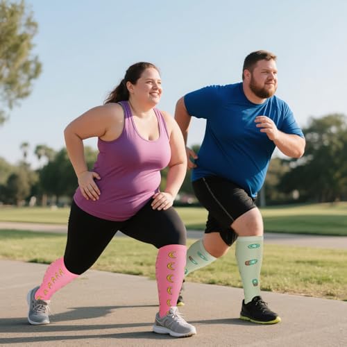Image of 4 Pairs Plus Size Compression Socks,Extra Wide Calf 20-30 mmHg Knee High Compression Socks for Men Women Circulation