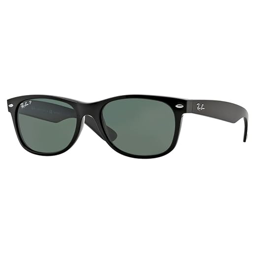 Ray-Ban RB2132 New Wayfarer Óculos de sol polarizados unissex, Black Frame/Crystal Green Polarized 901/58, Medium