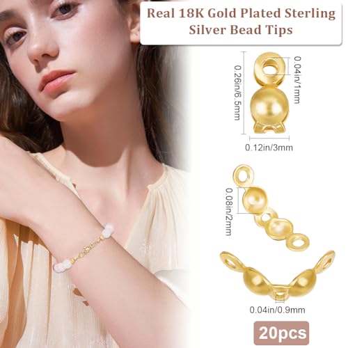 Beebeecraft 1 Box 20Pcs Bead Tips Knot Covers 18K Gold Plated Sterling Silver Clamshell Crimp Tips Beads Fold-Over Bead Covers Ends Caps for DIY Bracelets Necklaces (2mm Cup) - Image 2