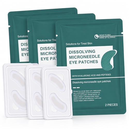 Hyaluronic Acid Microneedle Eye Patches 6PCS Dissolving Nano Eye Patch - Hydrating Gel Mask with Peptides Vitamin C for Dark Circles Puffy Eyes Fine Lines Overnight Care (Green 3PCS)