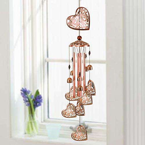 Ymxbl Outdoor Heart Wind Chimes Decoration, Gift For Mom, Heart Wind Bell, Hearts Windchimes With 4 Tubes & 6 Bells, Heart Wind Catcher, Aluminum Chime, Home Decor Mobile Windchime, Garden Wind Chimes #TOP3