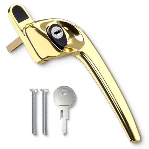 Image of Bwintech 1 Pcs Offset Pvd Gold UPVC Zinc Window Handle, Right Hand, 43mm Spindle for Indoor and Outdoor UPVC Window