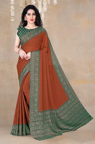 Image of MIRCHI FASHION Saree for Woman Chiffon Georgette Solid with Contrast Border | Lightweight Daily Wear Women's Sari and Printed Blouse Piece