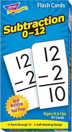 TREND ENTERPRISES: Subtraction 0-12 Skill Drill Flash Cards, Great for Skill Building and Test Prep, Self-Checking Design, 91 Cards Included, For Ages 6 and Up