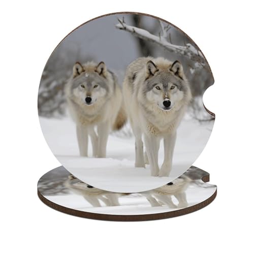 Posavasos para autos con diseño lobos en nieve, 2 piezas miniatura 1