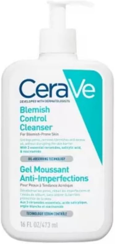 CeraVe Blemish Control Face Cleanser With 2% Salicylic Acid, Niacinamide, 3 Essential Ceramides, Hectorite Clay, Gel-to-Foam, For Blemish-Prone Skin, Oil-Absorbing Technology, Fragrance Free, 473ml - Amazon product rated Grade A