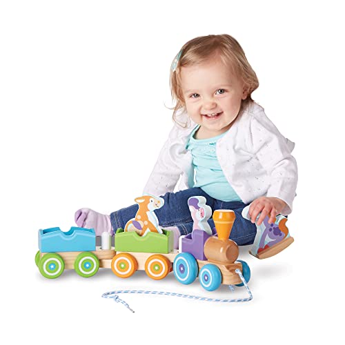 Melissa & Doug First Play Wooden Rocking Farm Animals Pull Train #TOP6