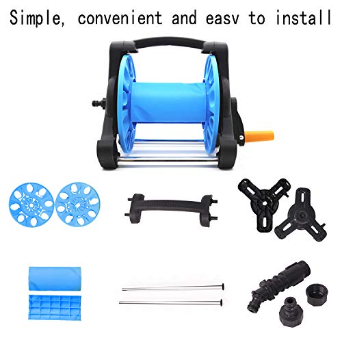 Mobile Garden Hose Reel Rack Hose Storage Rack Cart Stand for 65 Feet 1/2 Inch Hose Apply To Household Gardening and Cleaning. Equipped 3 pcs quick hose connector,1pcs tap connector,2pcswall hook.blue - Thumbnail 7