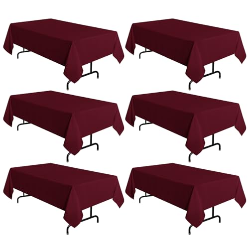 Image of sancua 6 Pack Burgundy Tablecloth 60 x 102 Inch, Rectangle Table Cloth for 6 Feet Tables - Stain and Wrinkle Resistant Washable Polyester Table Cover for Dining Tables, Buffet Parties and Camping
