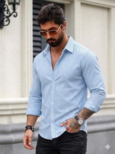 Image of Striped Casual Regular Fit Shirt for Men| Men Full Sleeve Shirt