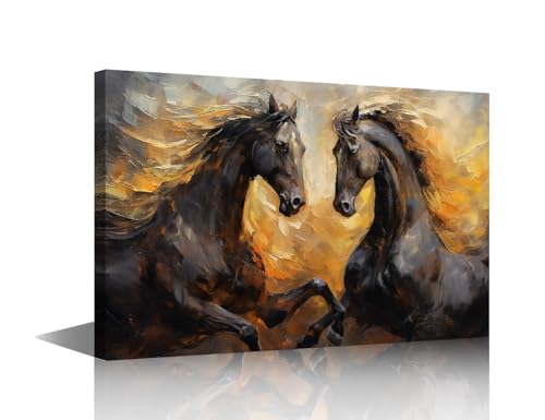 Toile murale chevaux sauvages noirs 61x91 cm TISHIRON pour salon