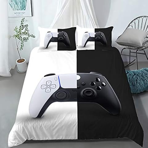 AILONEN Gamer Bedding Sets for Boys,Gamepad Comforter Cover,Printed Controller Kids Duvet Cover,Teen Girls Video Game Quilt Cover,Super Soft Fade Resistant Microfiber,3pcs,No Comforter (CAY121,King) Cover