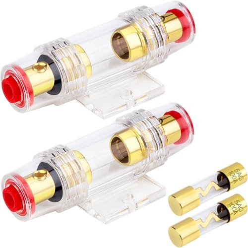 2 Packs Fuse Holders with 100A AGU/5AG Fuses, 4-8 Gauge AWG in-Line Car Amp Fuse Block Kit for Car Audio, Subwoofer, Alarm, Compressor, Amplifier