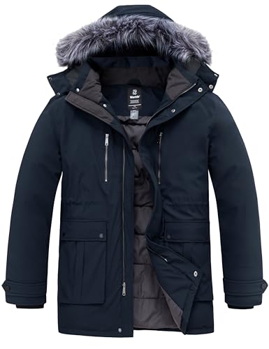 wantdo Men's Big and Tall Winter Coat Warm Long Puffer Jacket Thicken Snow Parka Outerwear with Removable Hood