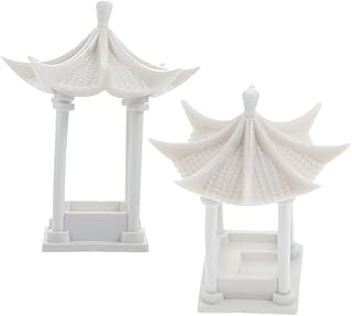 ABOOFAN 2pcs Building Material Model Mini Octagonal Pavilion Home DÃ©cor Mini House Decoration Pagoda Garden Statue Fairy Figurines Sand Table Scene Decors Abs White Tea Pet Miniature