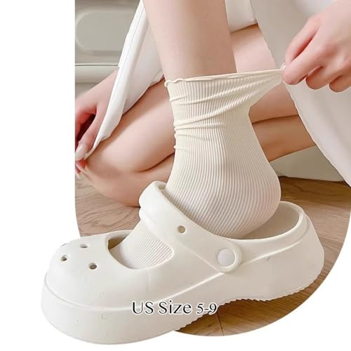 Lettuce Hem Crew Socks, Sheer Thin Girls Slouch Velvet Like Nylon, Ruffled Cuff Cooling, Scalloped Edge, Summer Preppy2