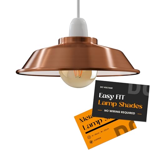 Copper Ceiling Pendant Light - 22cm Metal Lamp Shade for Kitchen, Industrial Style Indoor Pendant Light Fitting