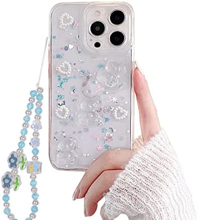 Fycyko Phone Case for iPhone 13 Pro,Cute 3D Bear Glitter Bling Clear Design for iPhone 13 Pro Case Women Girl Shockproof Camera Protect-6.1''