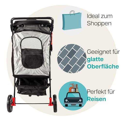 Hundebuggy Katzenbuggy - Innopet All Terrain Schwarz/Silber - Leichter 3 Rad Hundewagen - Räder pannensicher - Vorderad fixierbar Haustierwagen