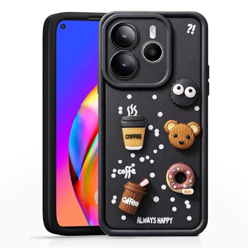 Image of Bintage CASE Cute Fun Taddy Cartoon 3D Ball Bear Milk Cake Coffee Silicon Case Full Body & Camera Protection Back Cover Compatible for MI Redmi Note 14 5G - Black