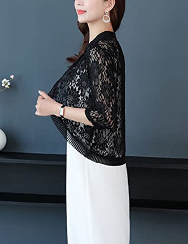 Image of Chevara Women's Casual Summer Lace Cardigan 3 /4 Sleeve Floral Crochet Cardigans Shrug Sweaters