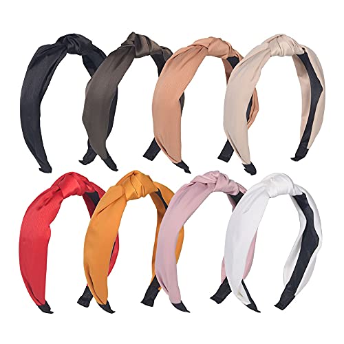 8Pcs Satin Knotted Headbands for Women Turban Headbands for Women Wide Headbands for Women Solid Colors Hair Knotted Hair Band for Women Headwear
