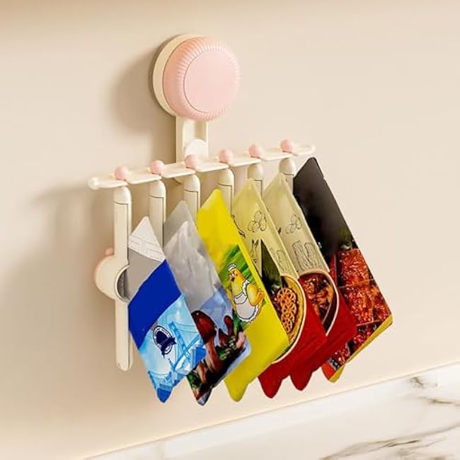 Suction Cup Storage Holder - Seasoning Bag Sealing Clip | Space-Saving Organizer for Pepper Salt Dining Home Wall Fridge Door Cabinet Organization