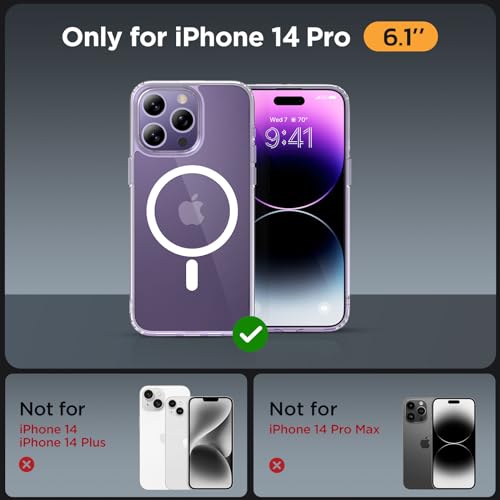 Image of Miracase Magnetic for iPhone 14 Pro Case 6.1 inch (Compatible with MagSafe)(with 2X Screen Protectors) Military-Grade Protection, Anti-Fingerprint Translucent Matte Phone Case Cover, Clear