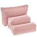 Huhumy 3 Pcs Makeup Bag Set for Women Corduroy Cosmetic Pouch Aesthetic Smile Travel Toiletry Bag Cute Purse Pouch Pencil Case Makeup Brushes Storage Organizer with Zipper(Pink,Solid Style)