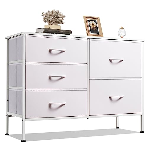 WLIVE Kommode mit 5 Schubladen aus Stoff, Kommodenschrank für...