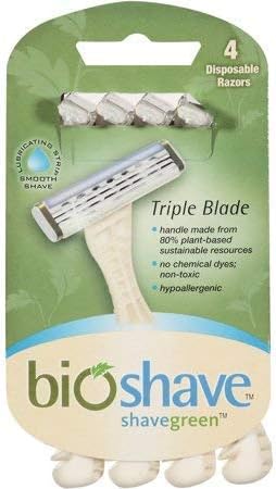 Bioshave Eco- Friendly Triple Blade Razors - 24 Count, Biodegradable Handle, Disposable Razors…