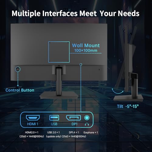 Image of KTC 24 inch QHD 100Hz Computer Monitor IPS 2K, 1300:1 Contrast, Anti-Blue Light Screen, 122% sRGB, Support FreeSync and GSync, HDMI2.0 /DP /Earphone for Gaming and Office Working H24T27
