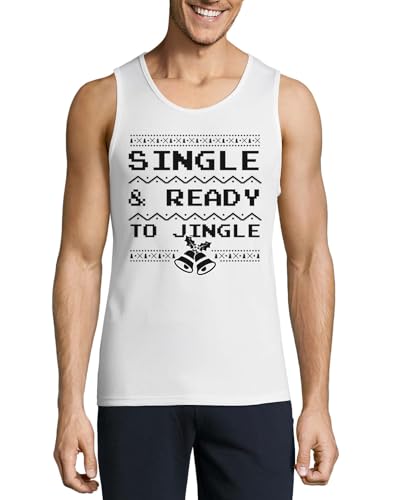 Camiseta de algodón para hombre Christmas Single and Ready to Jingle blanca sin mangas