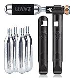 GEWAGE CO2 Inflator Kit mit 5 x 16g CO2-Kartuschen, kompatibel mit Presta und Schrader Ventilen, CO2-Fahrradpumpe für Mountain Road-Fahrrad, inklusive isolierter Hülse und Reifenheber. (Schwarz)
