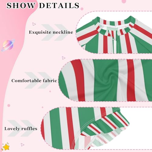 Girls One Piece Swimsuits Long Sleeve Swimsuit Zipper Bathing Suits Green Red White Stripe3