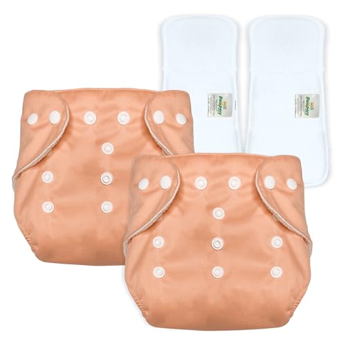 Image of Bumpers Baby Reusable Cloth Diaper with Insert Pad | Leak-Proof, Super Absorbent & Ultra Soft | Adjustable & Washable Cloth Diaper | Prevent Rashes | Freesize 5-17Kg | (3M-3Y), Pack of 2, Orange